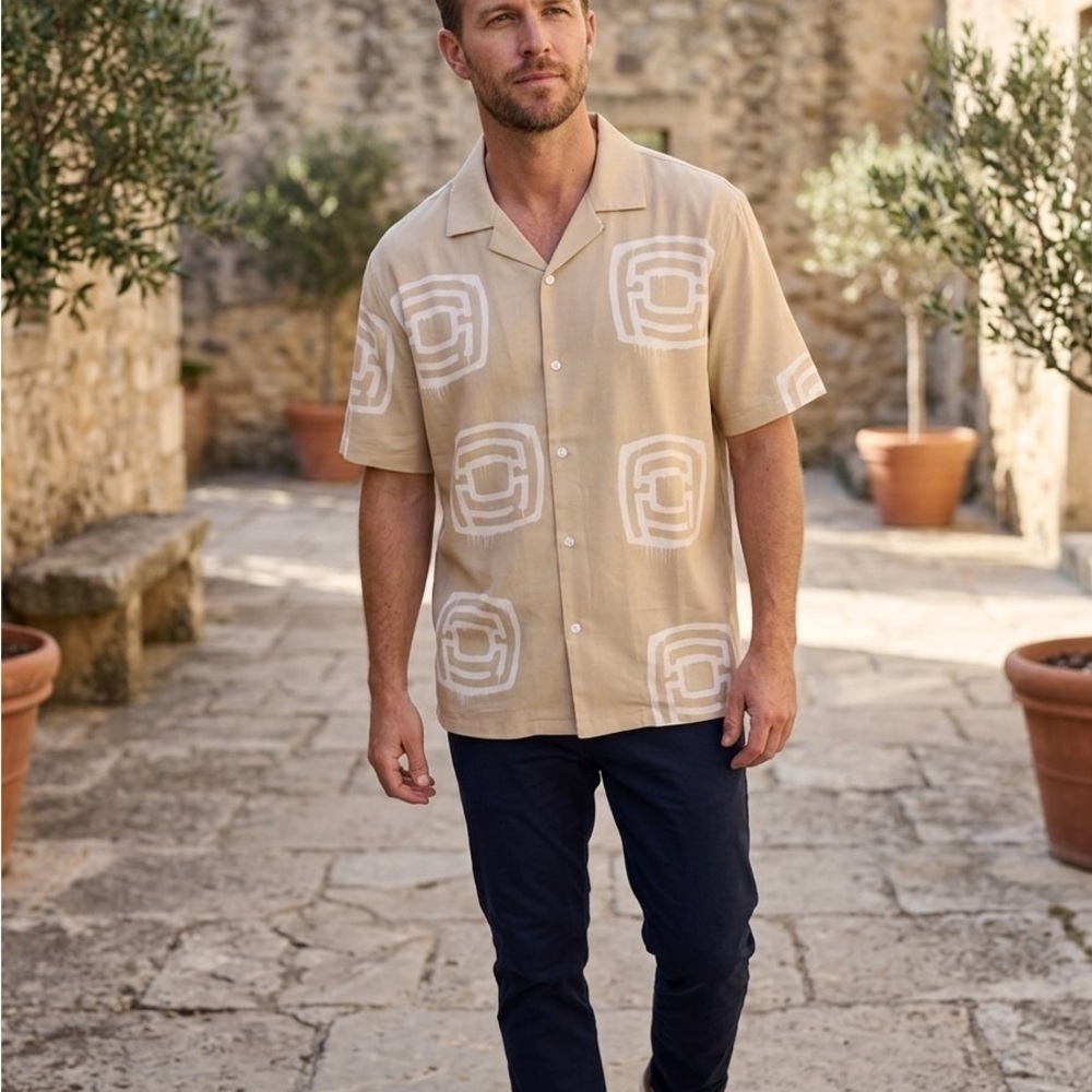 🆕 Act of Faith LA | "Monogram Drip" Short Sleeve Button-Down Large